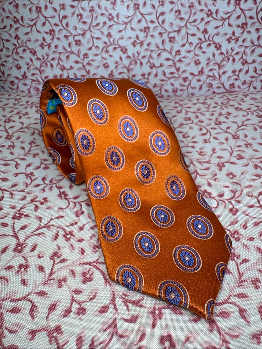 Ted Baker London Orange Tie with Blue Medallions